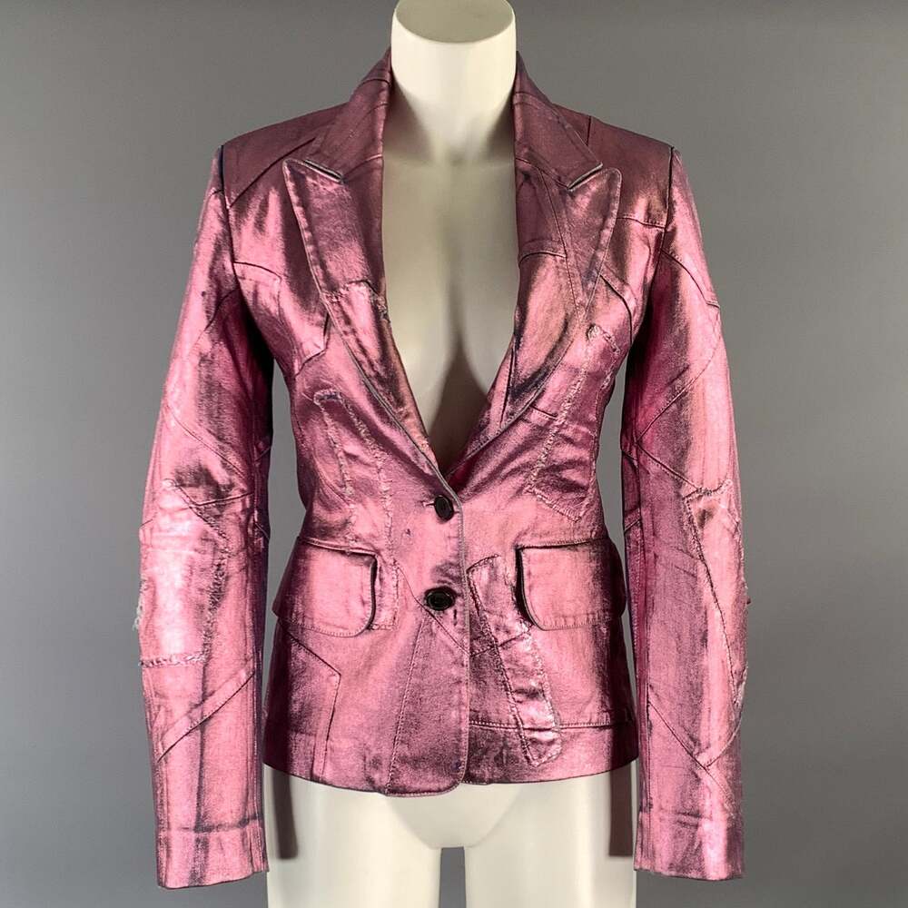 TOM FORD Size XS Pink Denim Metallic Peak Lapel Jacket Indoor Blazer